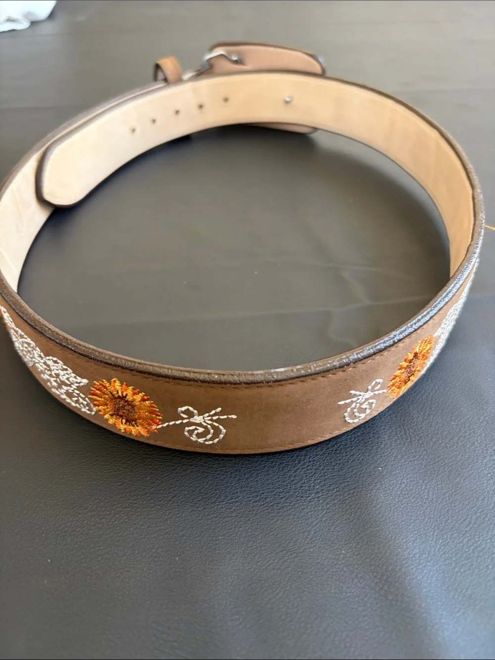 JOE Exclusive Genuine Leather Sunflower Embroidered Western Belt Brown Size 32